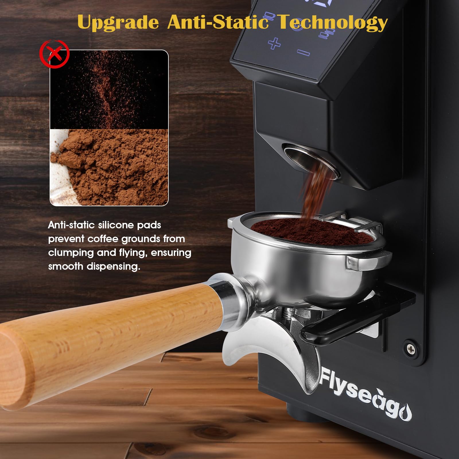 Commercial Electric Coffee Grinder 400W - Flat Burr Coffee Bean Grinder with 18 Precise Settings, Touch Control for Espresso - Large Capacity Hopper & Grounds Tray - Perfect for Coffee Shops, Restaurants & Home Baristas (Black, Square Design)