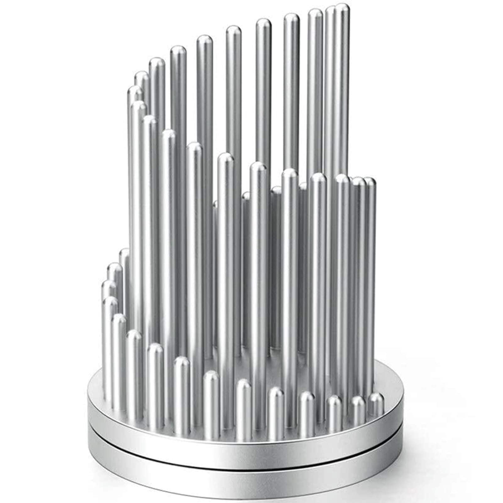 Quick-Rotating Desk Pencil & Pen Holder - Creative Metal Makeup Brush Organizer - Silver Office Stationery for Stress Relief | Perfect for Home Office, Study Desk & Makeup Vanity Organization