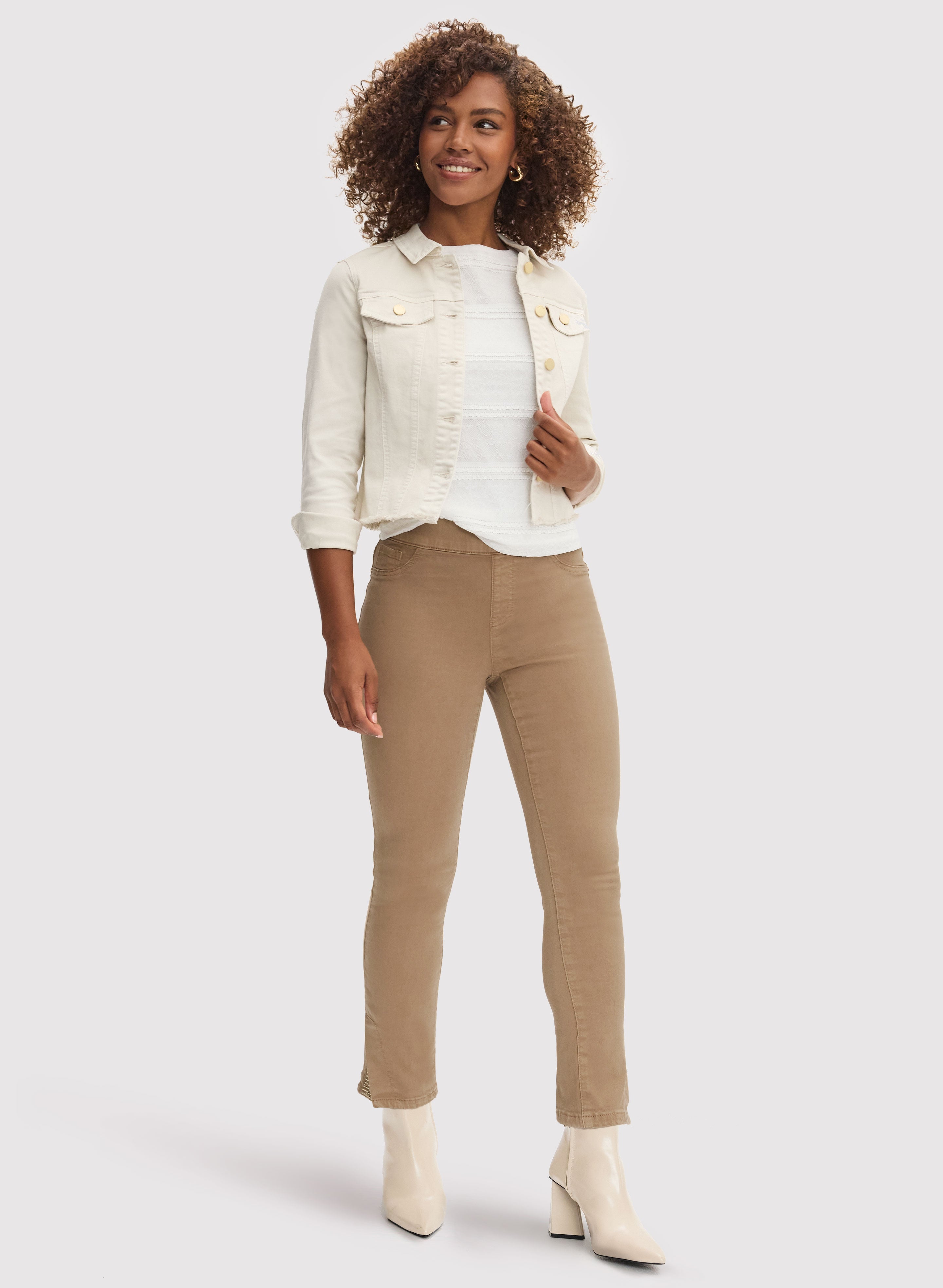 Stylish Women's Denim Jacket with Slit Hem Pants Set - Trendy Casual Outfit for Streetwear, Work & Date Night | Comfortable Stretch Fabric for Everyday Wear