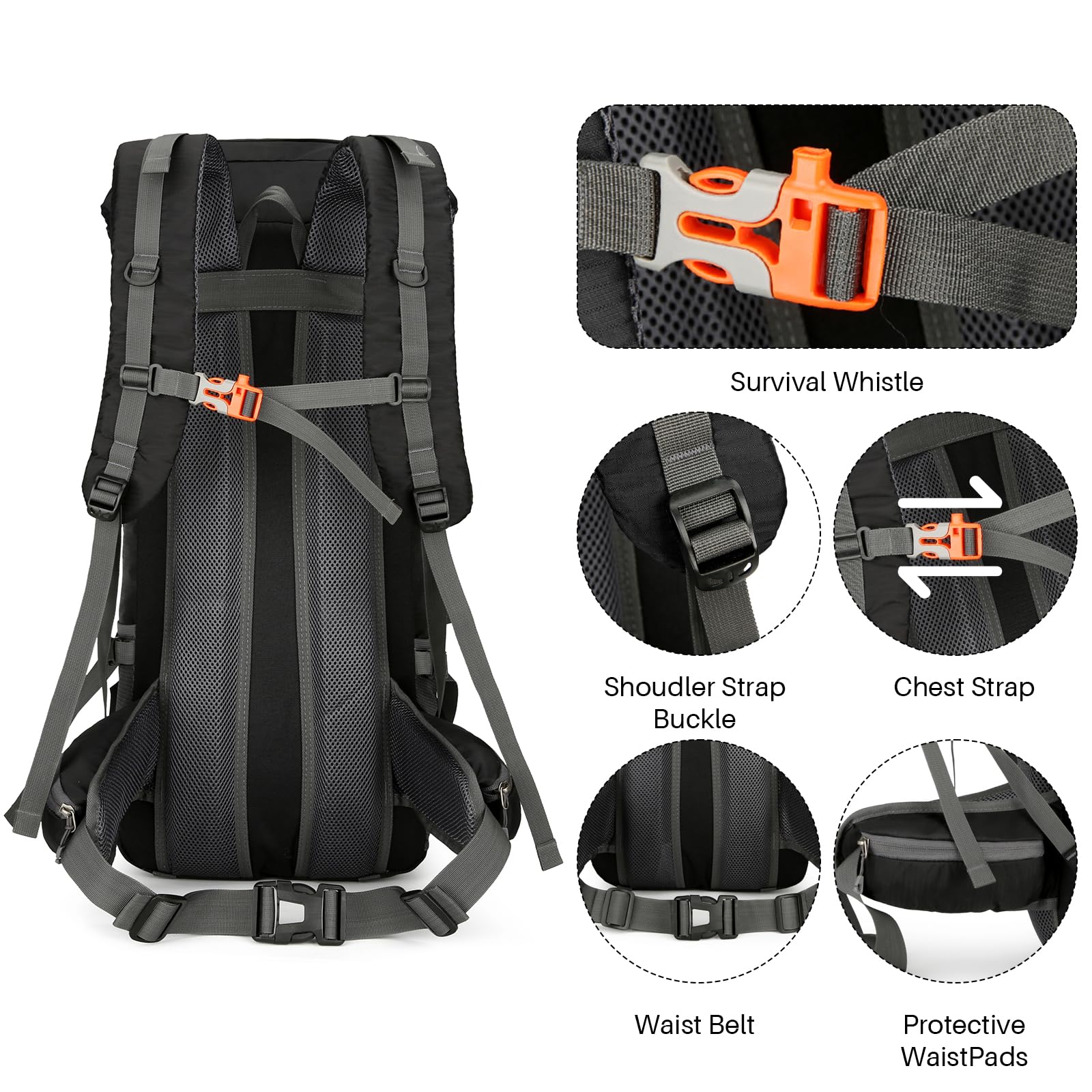 OKYUK 70L Waterproof Hiking Backpack - Lightweight Camping Backpack for Mountain Climbing, Outdoor Sports & Travel - Durable Daypack with Rain Cover - Perfect for Hiking, Camping, Cycling & Adventure Tours (Black, 70L)