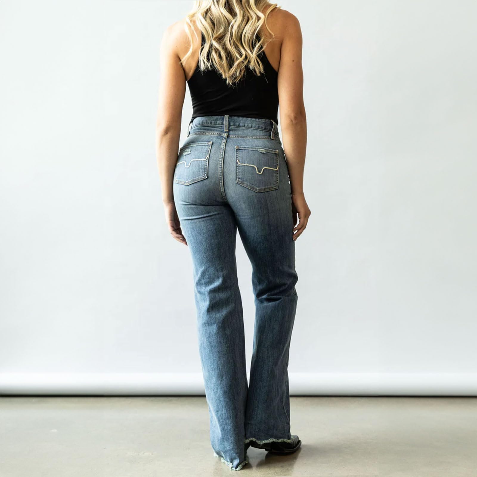 Kimes Ranch Women's Olivia High Rise Stove Pipe & Wide Leg Raw Hem Light Wash Denim Jeans - Casual Western Style for Everyday Wear, Work & Outdoor Activities