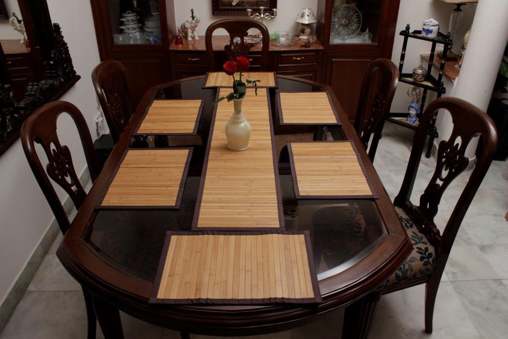 Eco-Friendly Bamboo Placemats & Table Runner Set - Natural Brown for Dining Table Decor | Perfect for Dinner Parties, Home Decor, and Holiday Gatherings