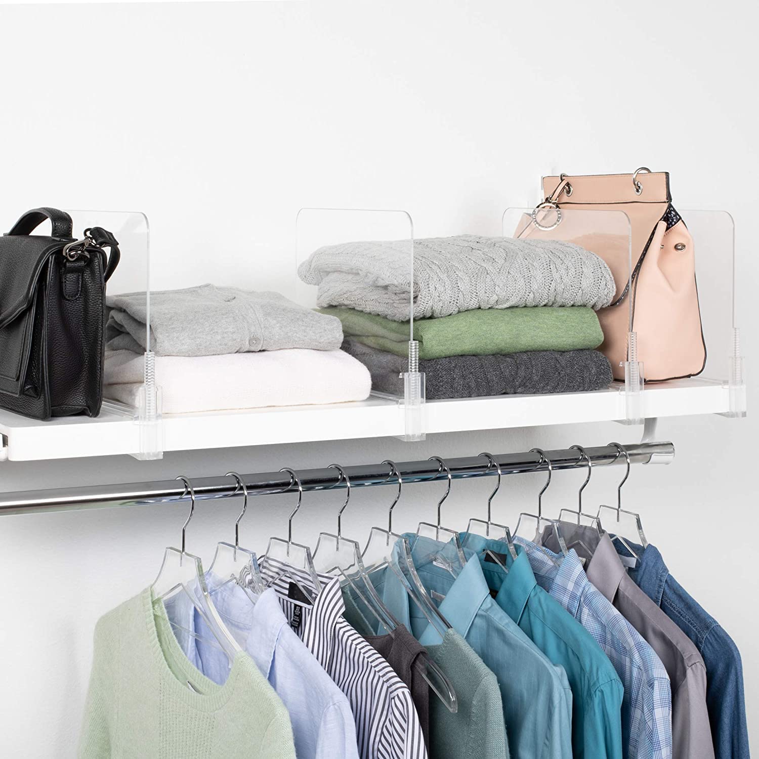 Richards Homewares Acrylic Shelf Dividers - 4 Pack Adjustable Closet Organizers for Purses, Sweaters & Clothes (Fits Shelves up to 2.5