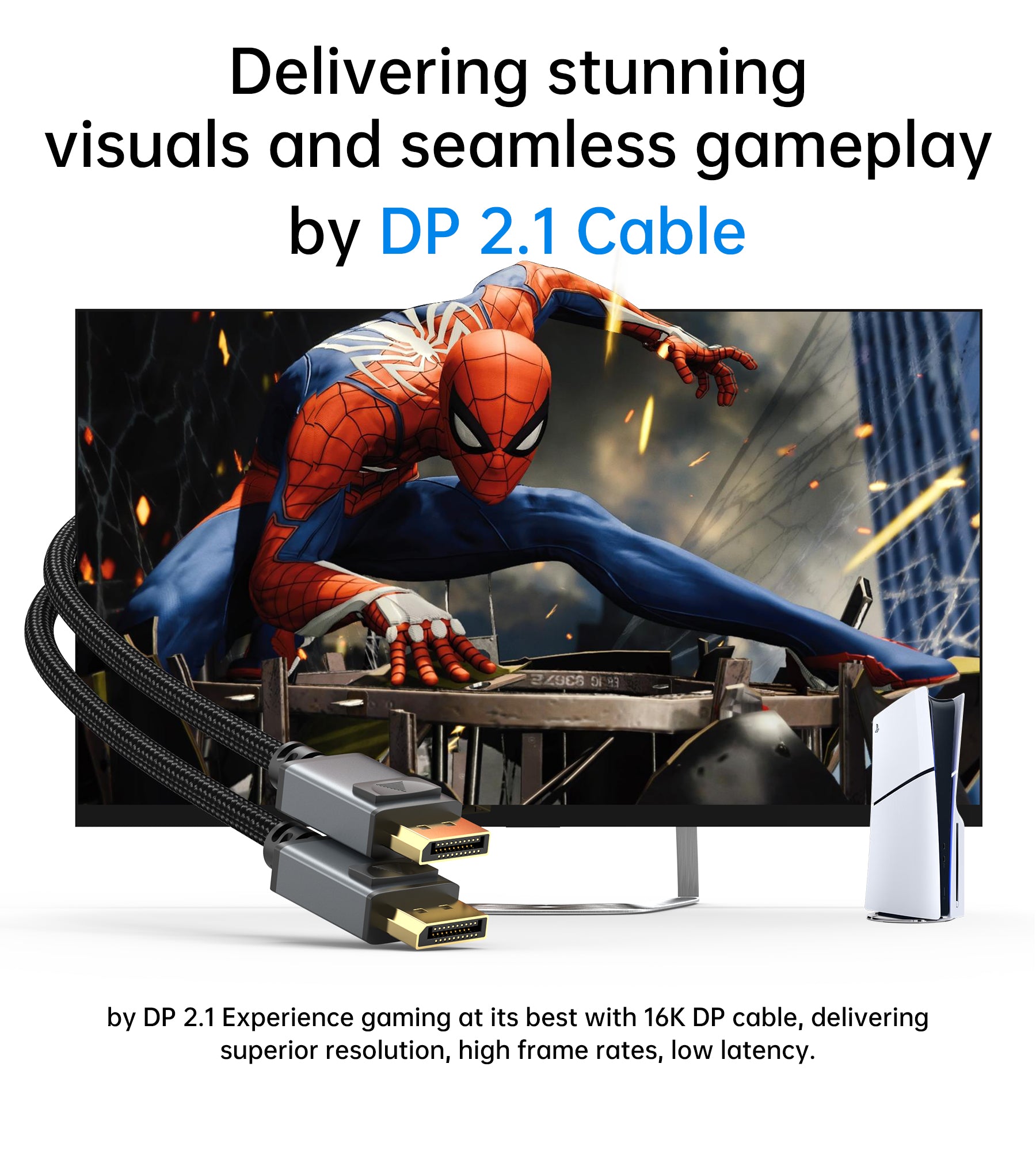 Choetech XDD02 DisplayPort Cable 2.1 - 80Gbps 16K@60Hz HDR2 Ultra HD DP Cable for Gaming PC Monitor - Perfect for 4K/8K Gaming, Video Editing & High-Resolution Displays