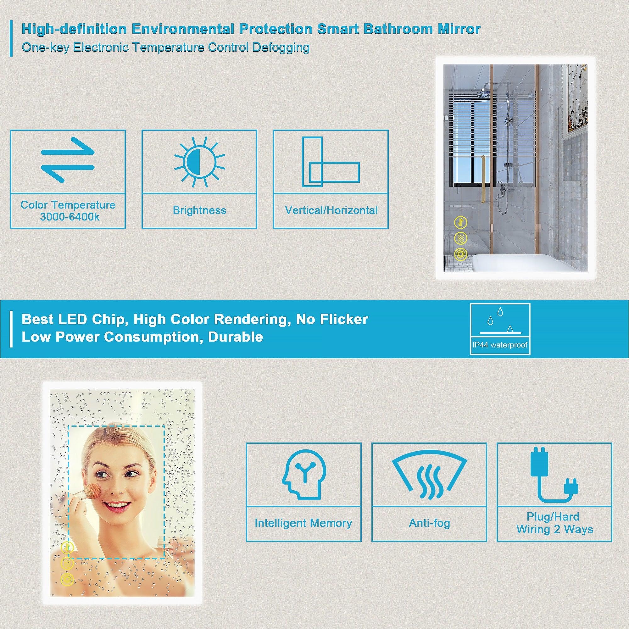 SmartGlow Dimmable LED Frameless Anti-Fog Bathroom Vanity Mirror with Touch Control - Perfect for Makeup, Shaving & Home Decor