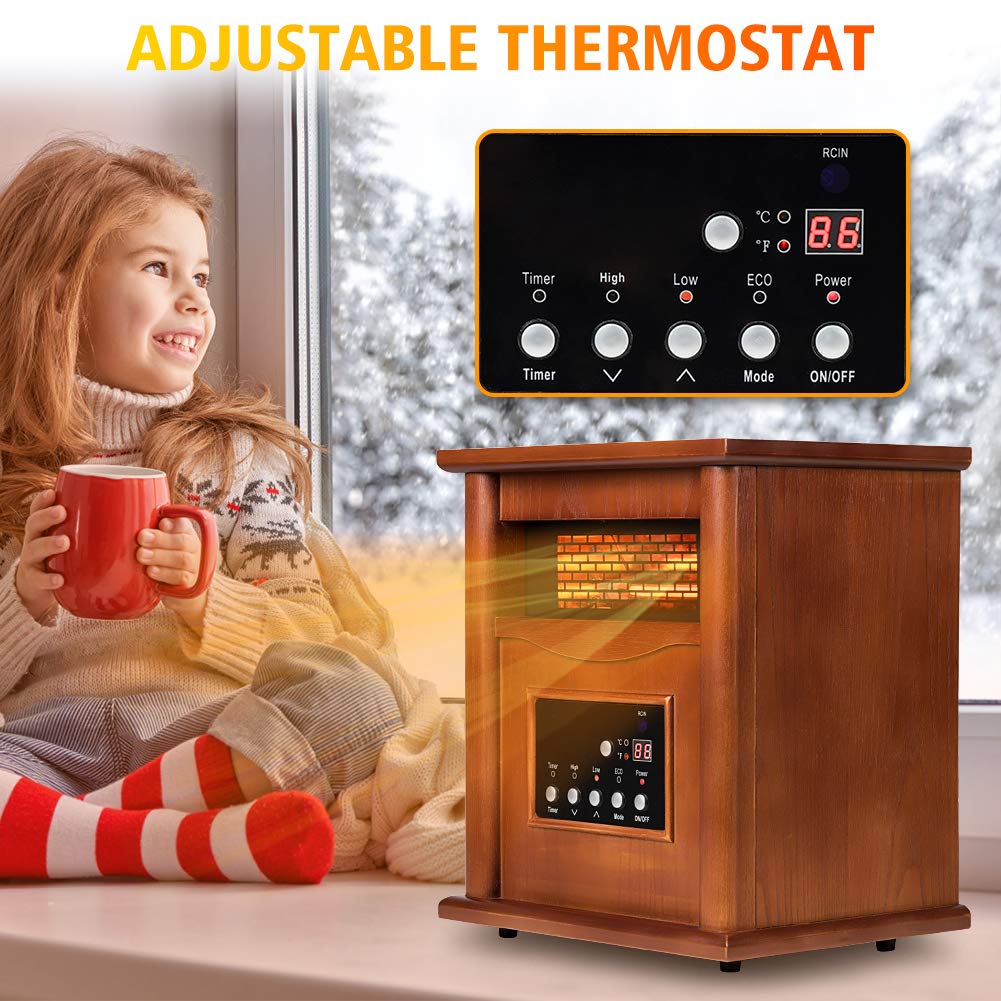 1500W Electric Infrared Space Heater with Remote Control - Quartz Indoor Heater with Tip-Over & Overheat Protection, 3 Heat Settings & 12H Timer - Perfect for Large Rooms, Basements, Offices & Winter Home Heating