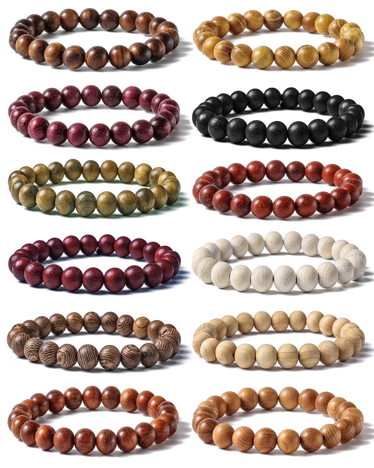 COLOYAN Men's Wooden Beaded Bracelet - Natural Healing Wood Bead Stretch Bracelet for Men & Women, Adjustable Unisex Fashion Jewelry - Perfect for Yoga, Meditation & Everyday Wear