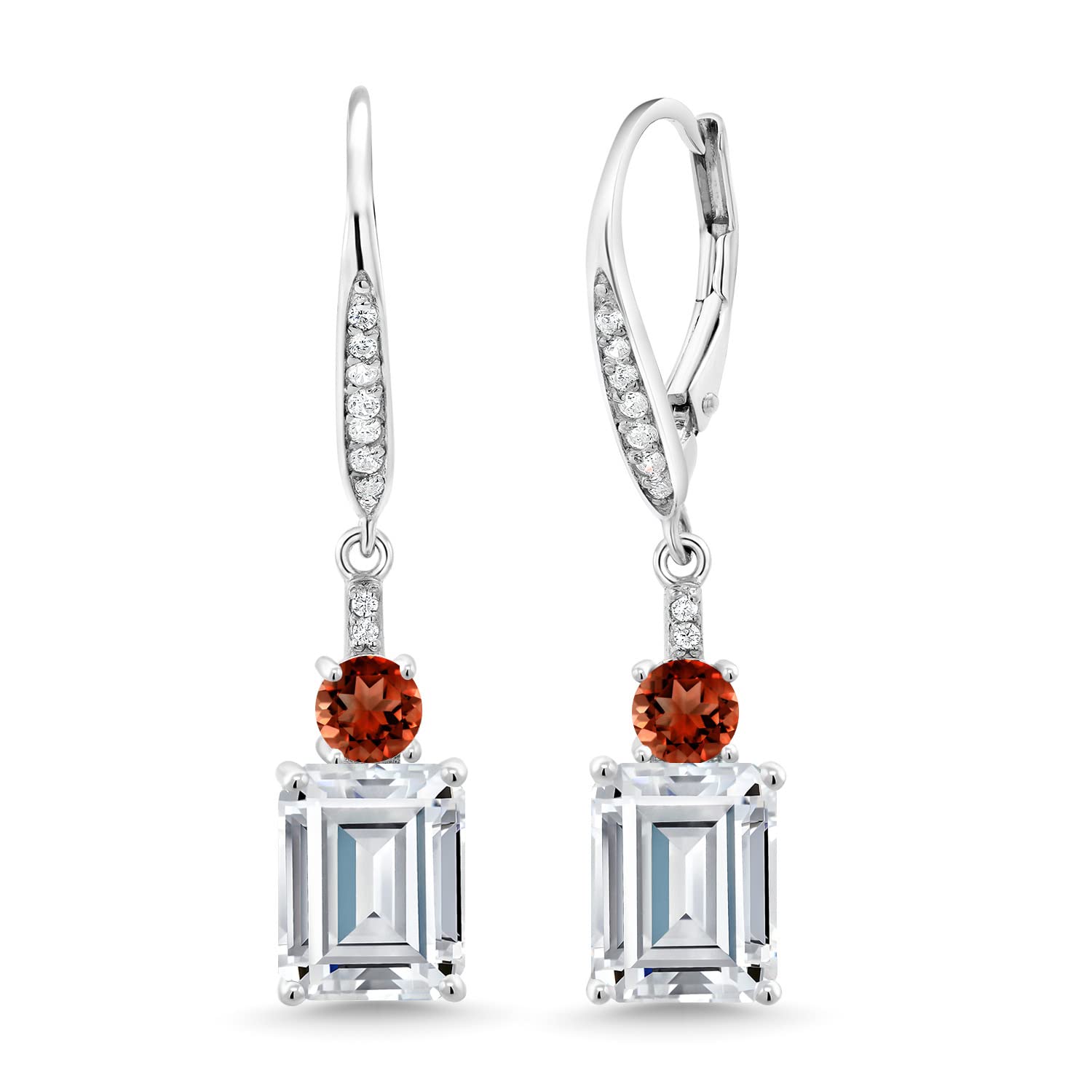 Gem Stone King 925 Sterling Silver Red Garnet Dangle Earrings for Women with Moissanite (6.00 Cttw) - Elegant Jewelry Gift for Birthday, Anniversary & Special Occasions