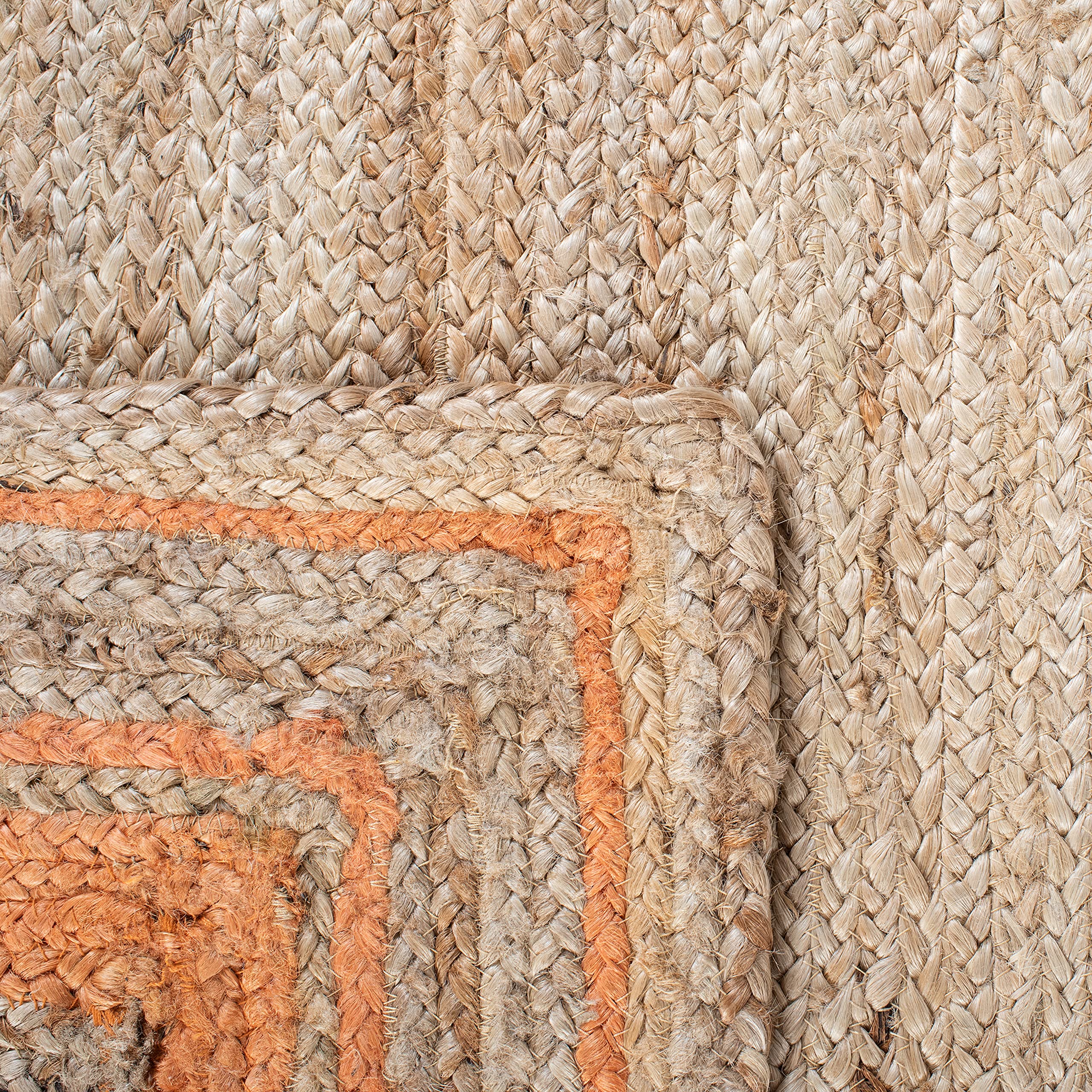 SAFAVIEH Natural Fiber Collection Handmade Jute Area Rug - 8' x 10', Orange & Natural, Farmhouse Style with Border, Durable for High Traffic Areas | Perfect for Living Room, Bedroom, Dining Room & Home Decor (NF109P)
