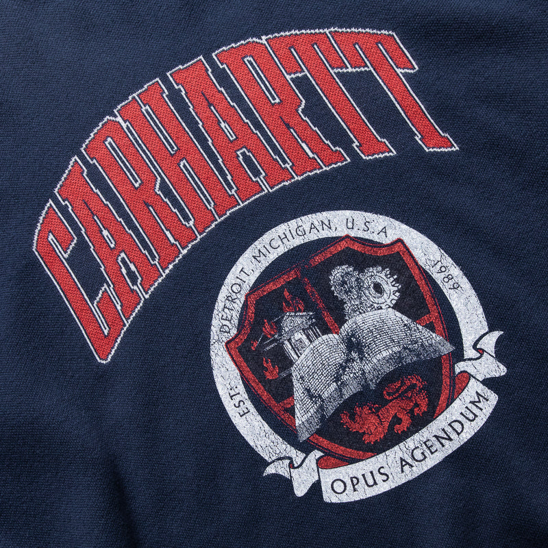 Carhartt WIP Library College Sweater - Ink Blue Cotton Pullover for Men | Casual Streetwear & Campus Style Outfit