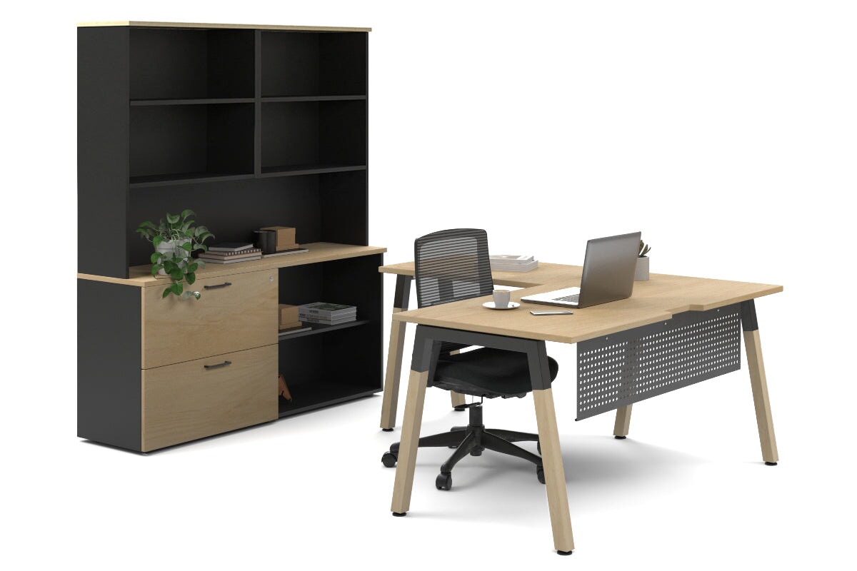 Premium L-Shaped Quadro A Legs for Executive Desks - Solid Wood Legs with Black Cross Beam [1600L x 1700W] - Perfect for Home Office & Modern Workspace Setup