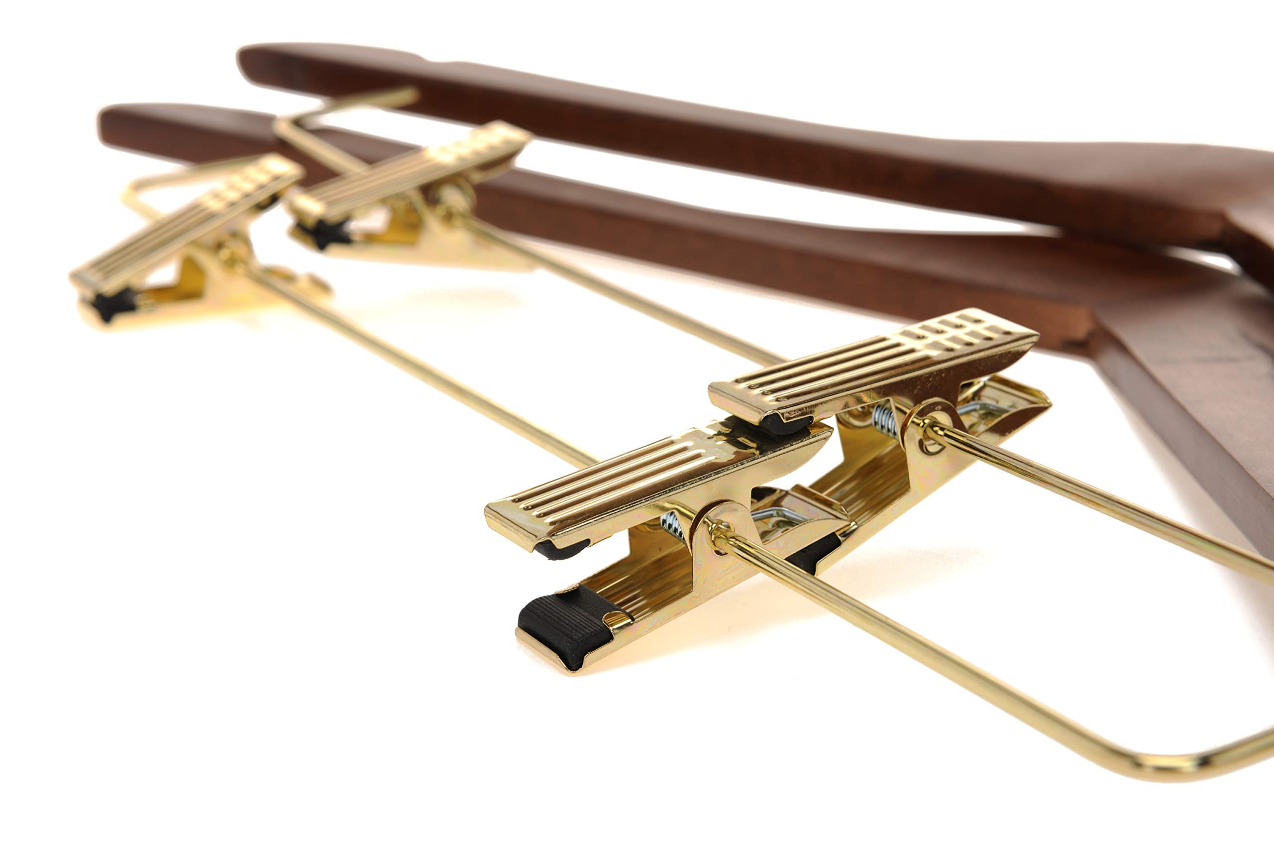 Premium Wooden Skirt Hangers with Clips - 10-Pack Smooth Solid Wood Pants Hangers with Adjustable Metal Clips & Swivel Hook for Coats, Jackets, Blouses & Suits (Walnut - Gold Hook) - Perfect for Closet Organization & Garment Protection