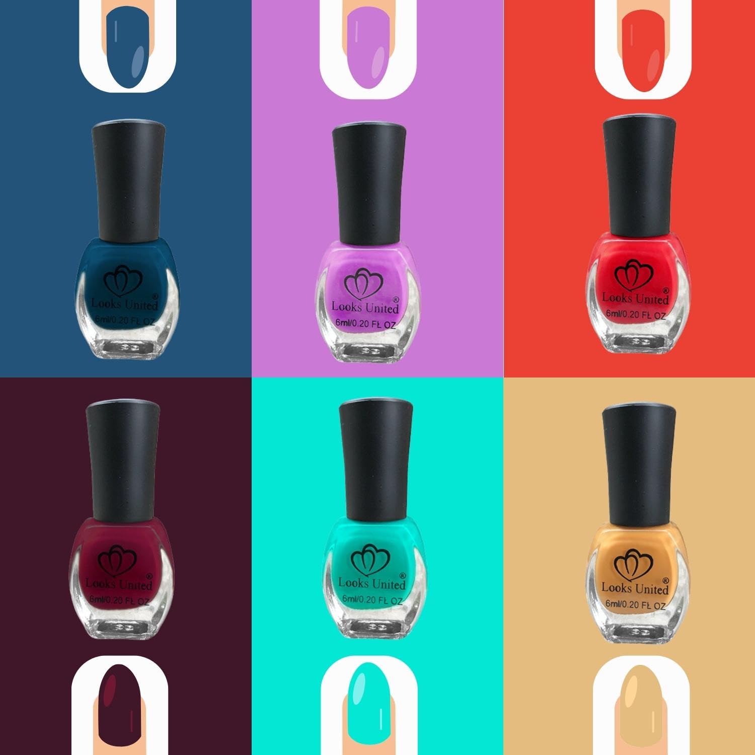Looks United Smooth High Gloss Nail Polish Set - 6 Pack | Quick Drying, Long Lasting & Non-Toxic Nail Lacquer for Women | Perfect for Manicures, Pedicures & Special Occasions