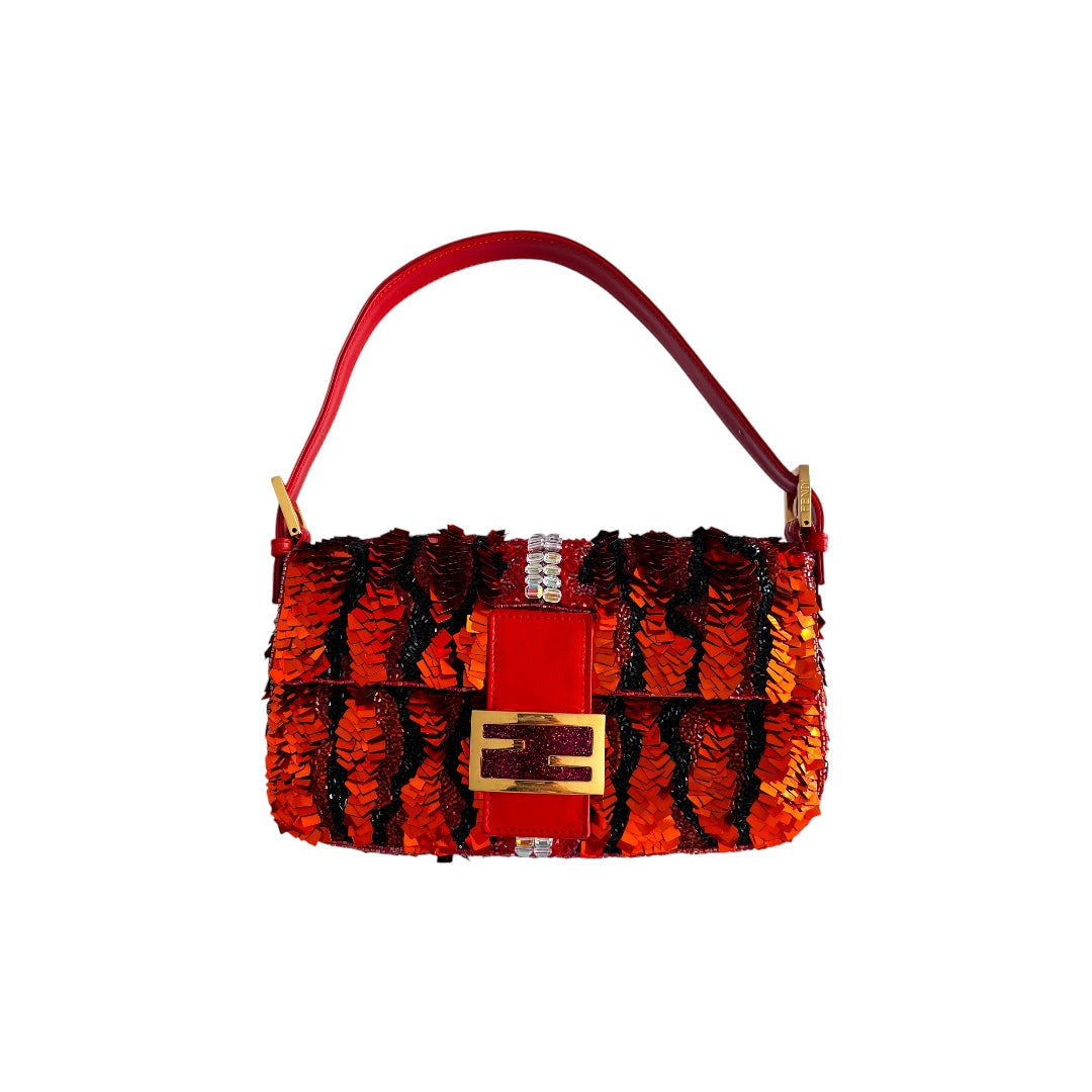 Vintage Fendi Orange Sequin Baguette Bag - Rare Designer Handbag for Women | Perfect for Parties, Weddings & Special Occasions
