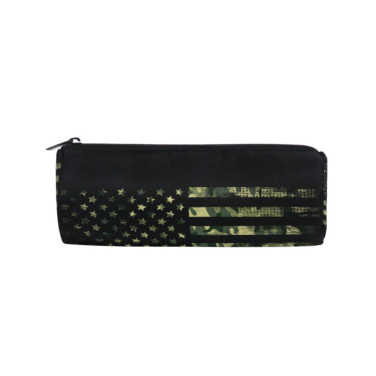 JERECY Rustic Green Camo American Flag Pencil Case - Waterproof Zippered School & Office Stationery Organizer - Perfect for Pens, Makeup, Travel Essentials & Everyday Carry