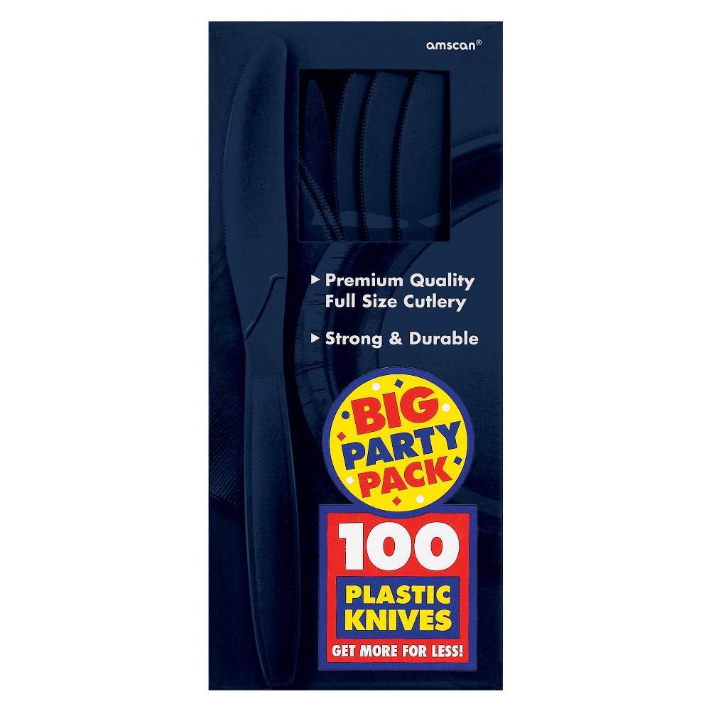 Amscan True Navy Blue Plastic Party Knives - 100pc Bulk Pack for Birthday, Wedding, BBQ & Picnic Cutlery Supplies