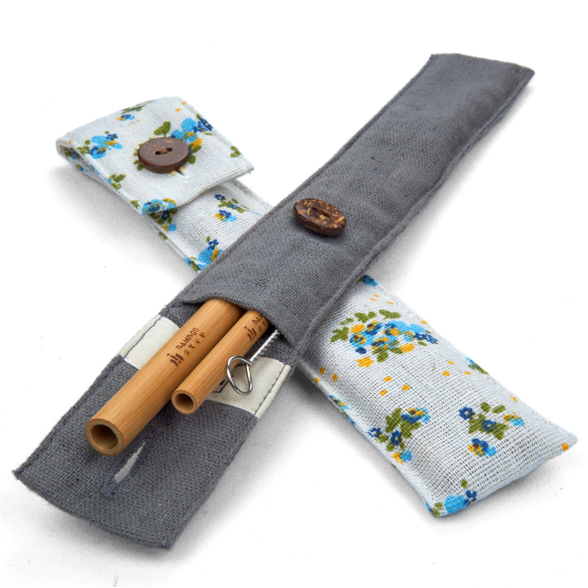 Luxury Bamboo Straw Travel Kit - 2 Reusable 20cm Straws with Cleaning Brush & Pouch for Eco-Friendly Dining