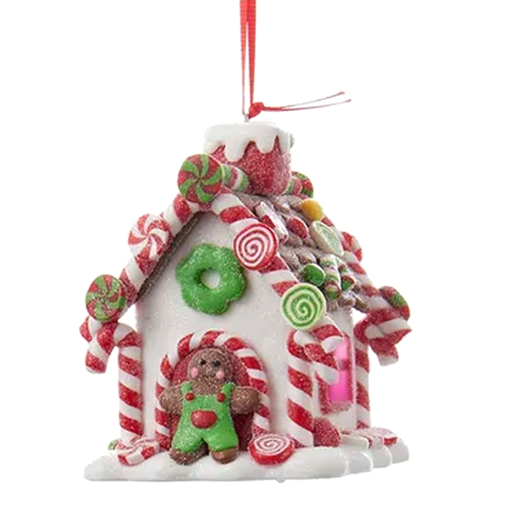 Kurt Adler Battery Operated LED Gingerbread House Christmas Tree Ornaments - 3 Pack Hanging Decor with String for Holiday, Xmas, Winter Home Decor - Perfect for Christmas Tree, Mantel, Window & Gift Giving