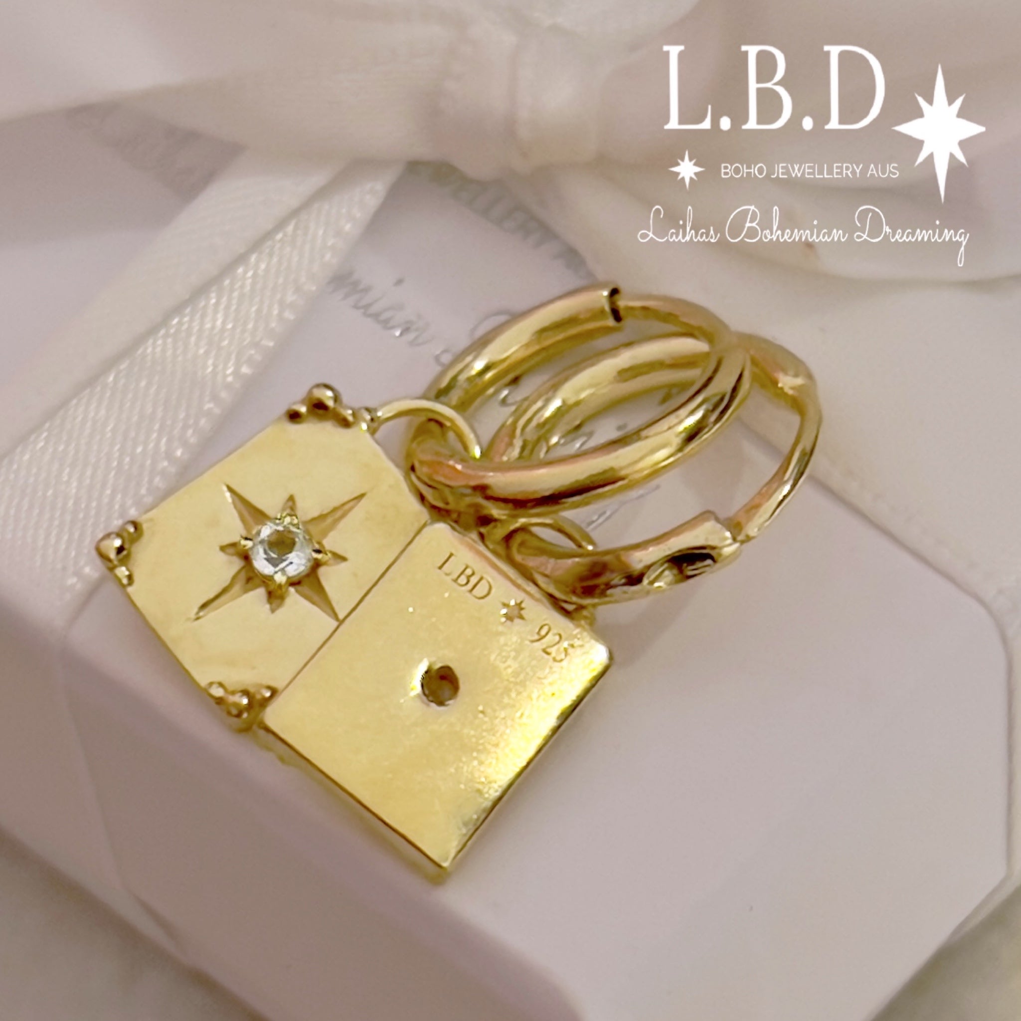 Laihas Celestial Crystal Topaz Gold Hoop Earrings for Women - 14K Gold Plated Statement Jewelry - Perfect for Parties, Weddings & Everyday Wear