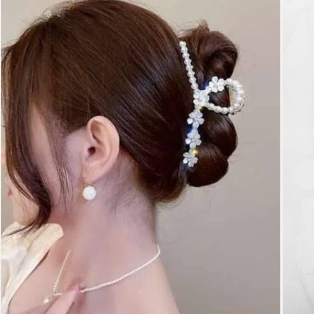 Pearl Flower Hair Clips for Women & Girls - Non-Slip Gold Metal Hair Claw Clips (1PC) - Elegant Hair Accessories for Parties, Weddings & Everyday Styling