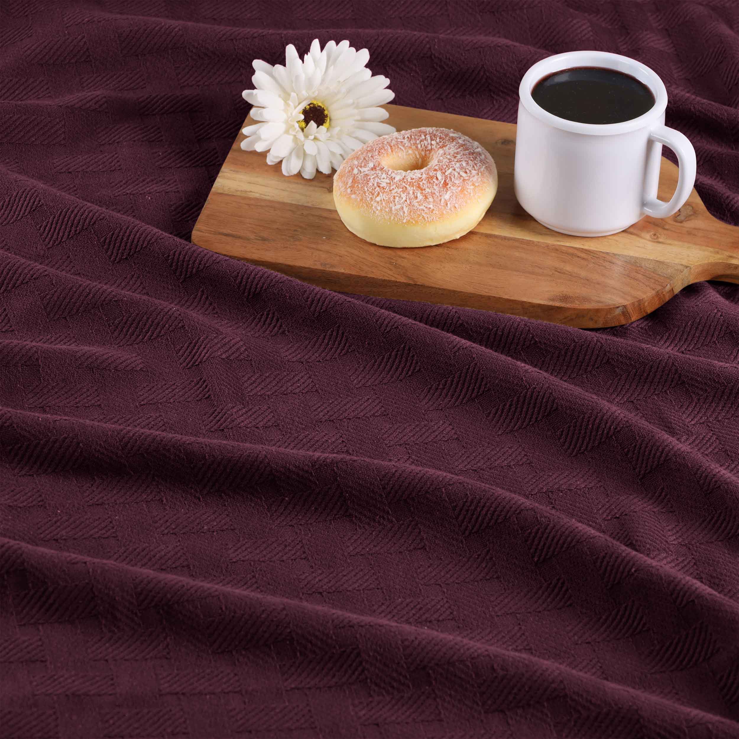 Soft Basketweave All-Season Cotton Bed Blanket & Sofa Throw - Lightweight Breathable Blanket for Bedroom, Living Room, Travel and Outdoor Use