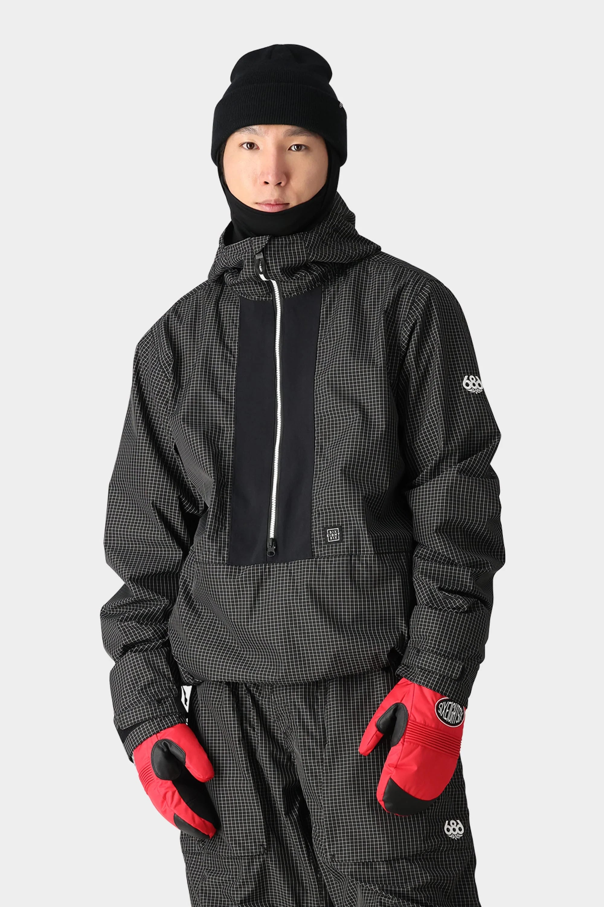 686 Ghost 2.5L Anorak 2025 Jacket - Black Grid Colorblock Waterproof Windproof Ski Snowboard Jacket for Men & Women | Outdoor Winter Sports & Urban Streetwear