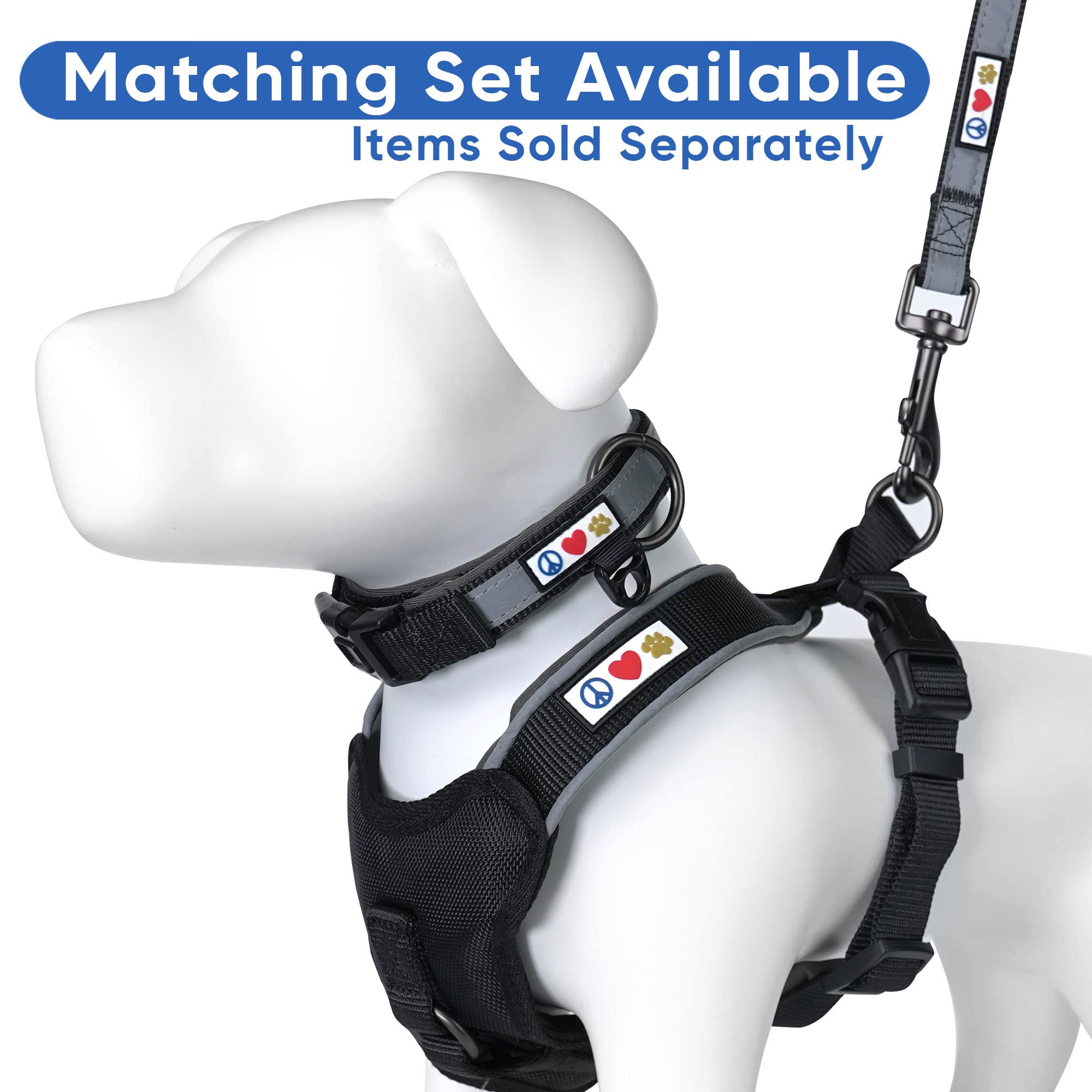 **Pawtitas Reflective Padded Dog Harness - Comfortable & Adjustable for Walking, Running, Hiking - Medium Black Pet Vest for Safety & Control**    *(Perfect for Night Walks, Outdoor Adventures & Training Sessions)*