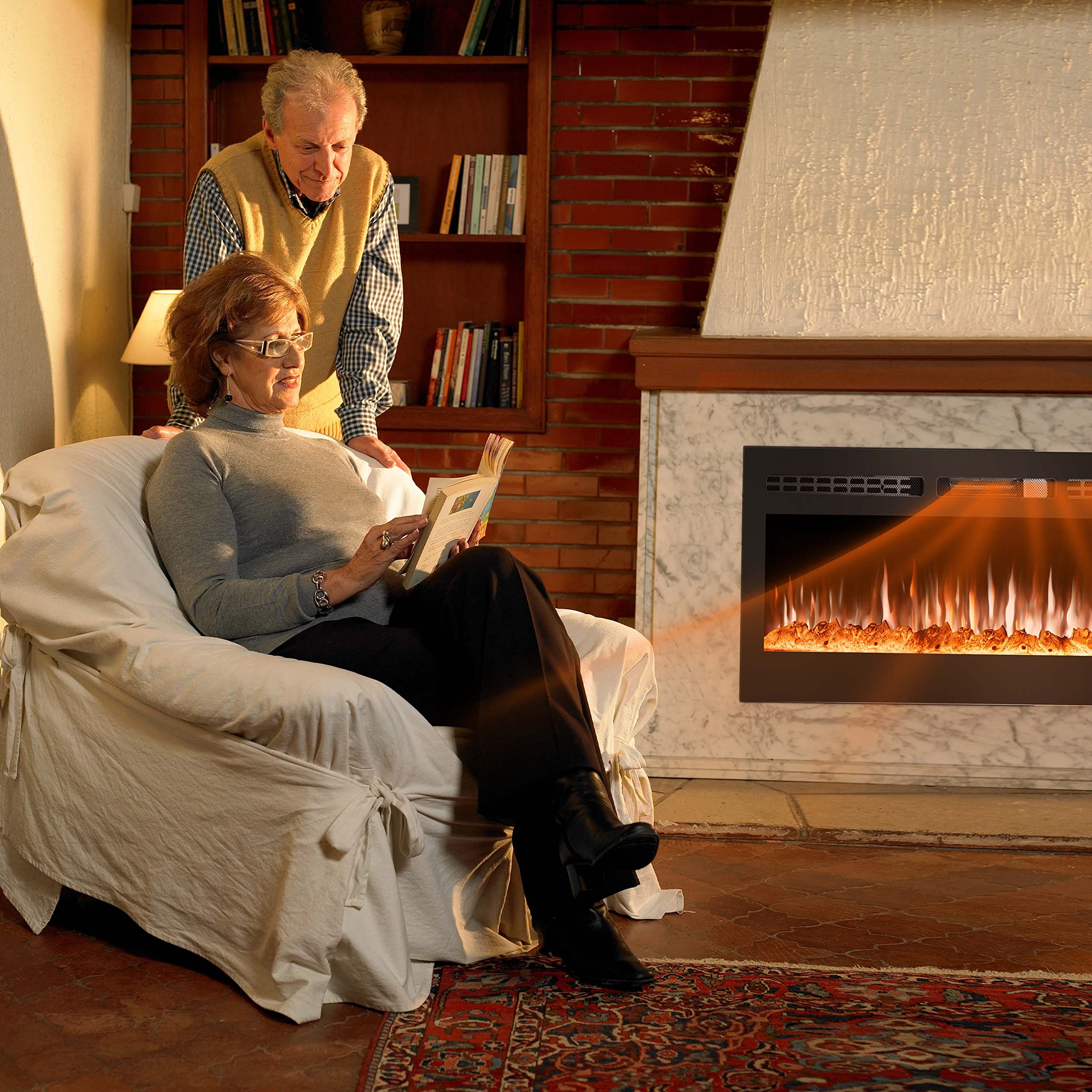 60 Inch Electric Fireplace Insert - Wall Mounted Fireplace with 12 Flame Colors, Remote Control & Timer - Perfect for Living Room, Bedroom, and Office Heating