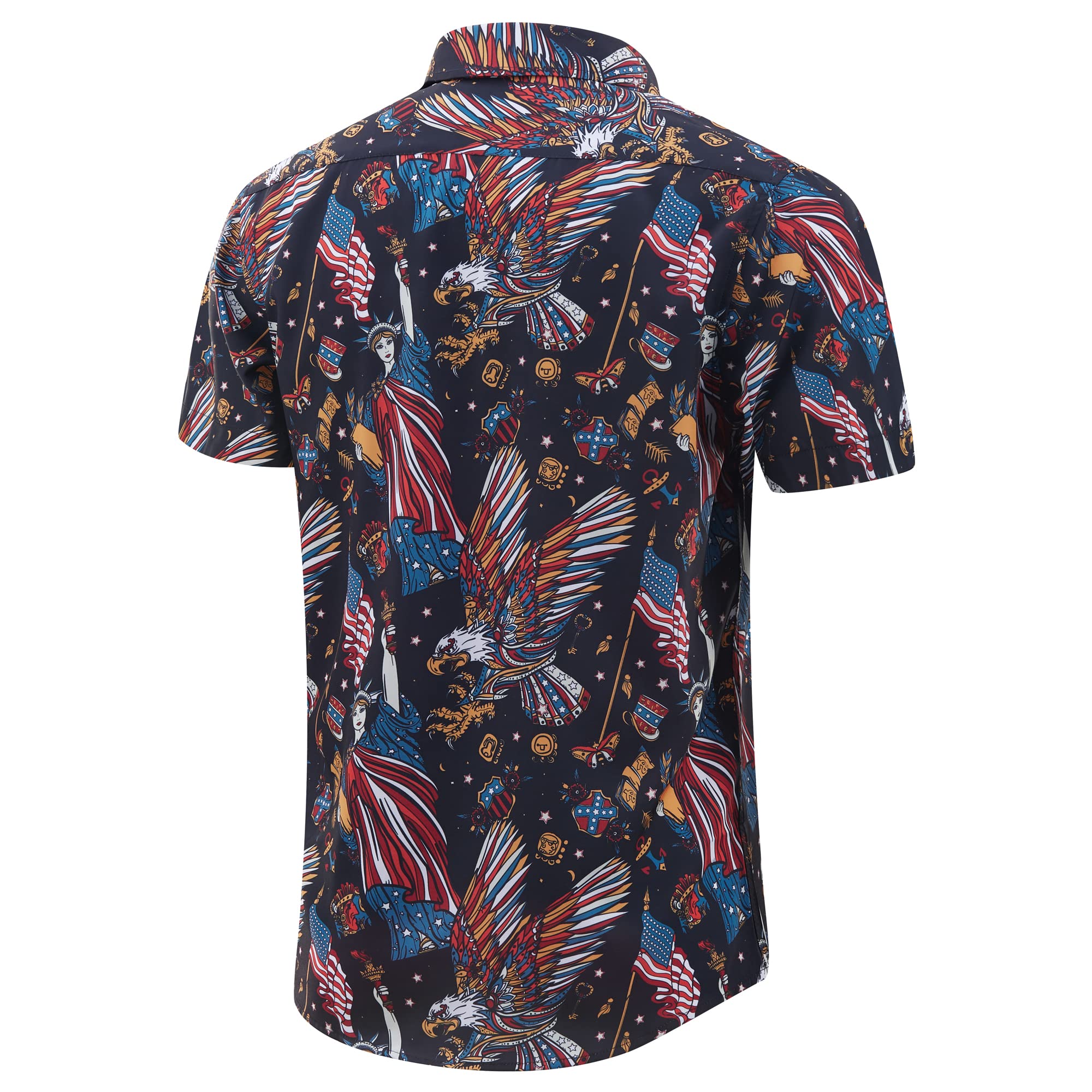 Men's American Flag Patriotic Short Sleeve Button Down Hawaiian Shirt | USA Flag Print Casual Shirt for 4th of July, BBQ, Beach & Summer Outfits