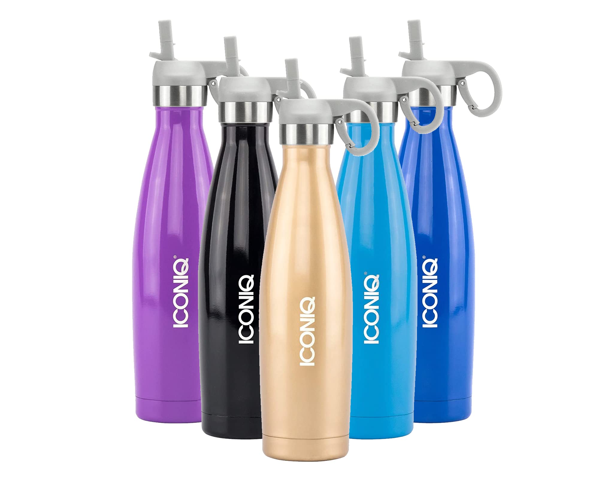 ICONIQ 17oz Stainless Steel Vacuum Insulated Water Bottle with Bonus Pop-Up Straw - Leakproof, BPA-Free, Keeps Drinks Cold 24Hrs/Hot 12Hrs - Perfect for Gym, Hiking, Travel & Office Use