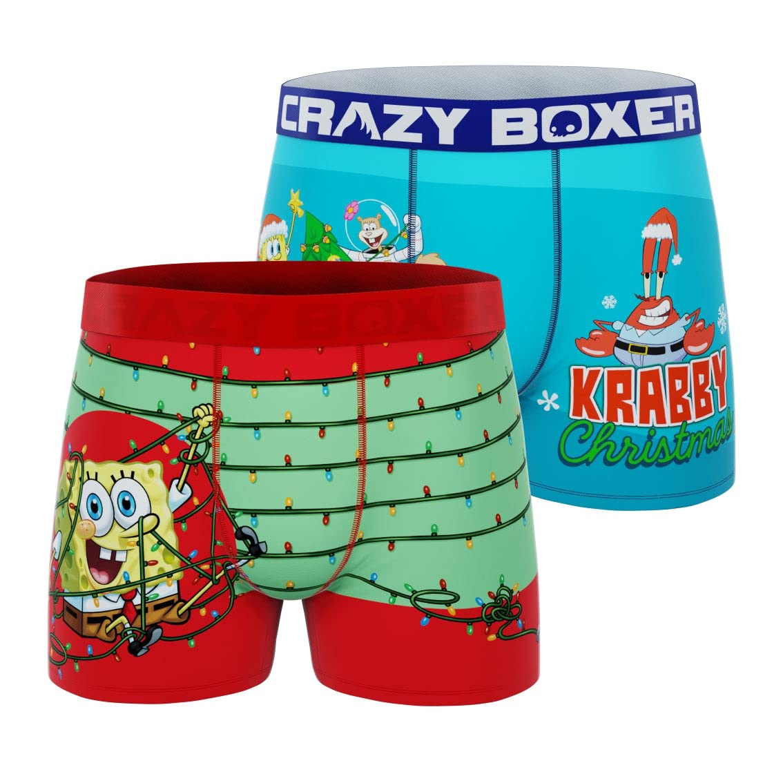 CrazyBoxer Spongebob Holiday Themed Men's Boxer Briefs - 2 Pack Soft Cotton Underwear for Christmas Gifts & Casual Wear