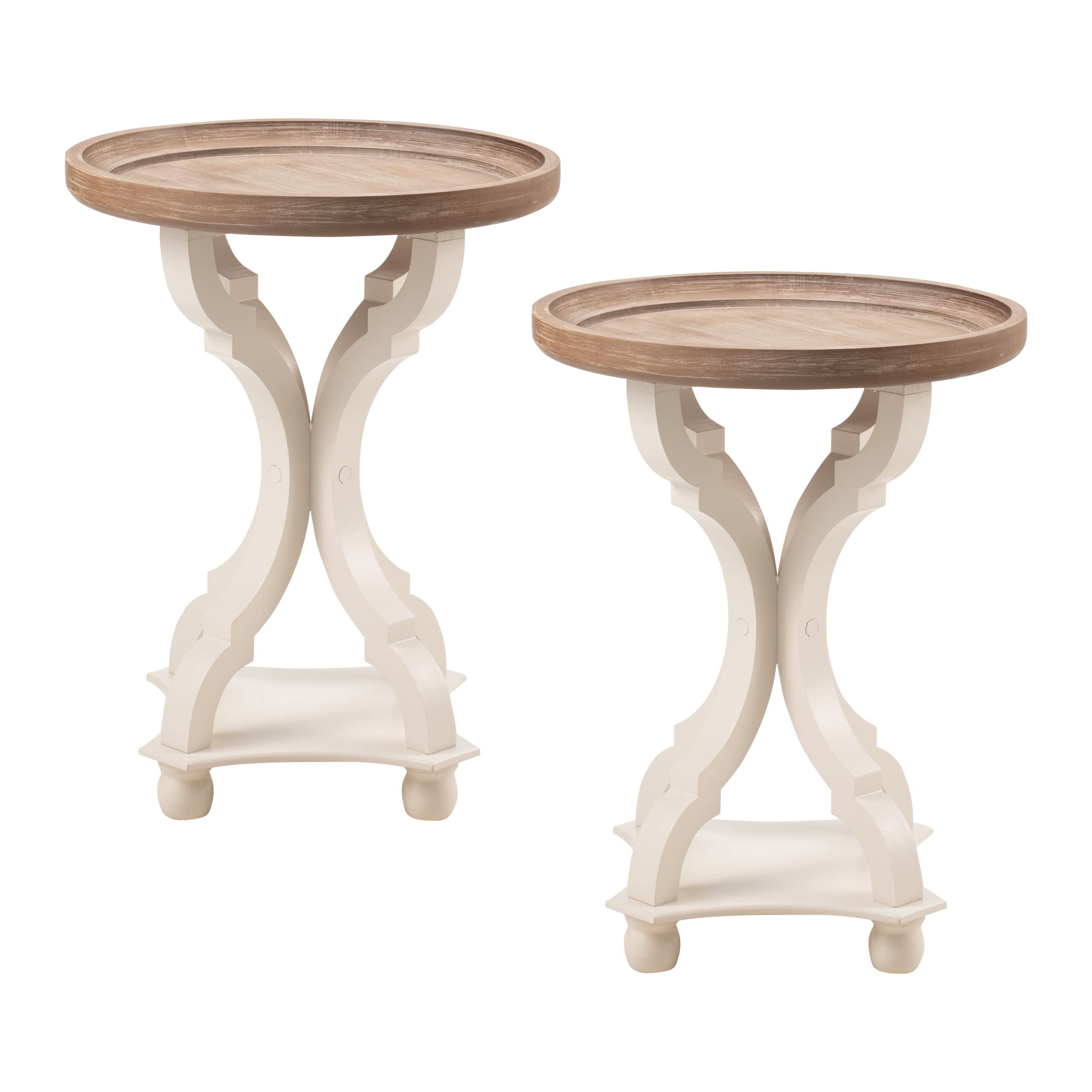 LONYKE Farmhouse End Table Set of 2 - Rustic Accent Side Tables with Natural Tray Top, Handcrafted Nightstands for Living Room, Bedroom & Dining Room - Modern Design with Concave Legs - Perfect for Coffee Storage, Reading Nook & Home Decor
