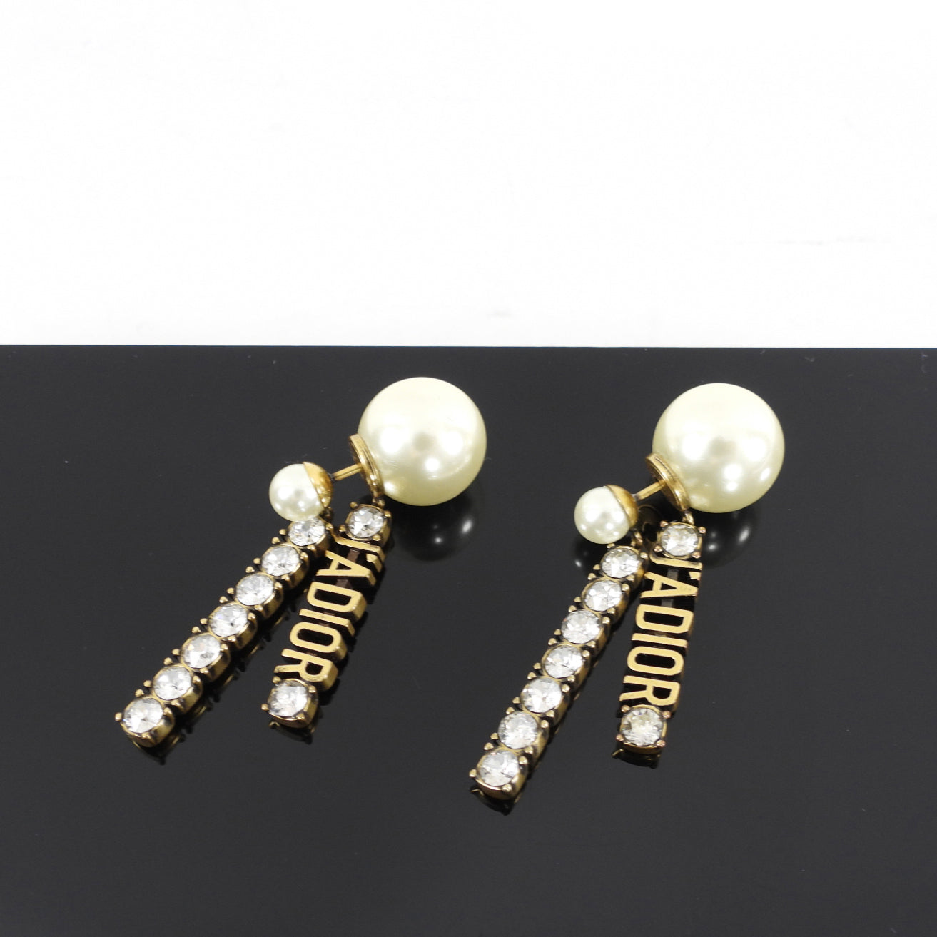 Dior J'Adior Crystal Logo Faux Pearl Tribales Earrings - Elegant Fashion Jewelry for Women, Perfect for Parties, Weddings & Special Occasions