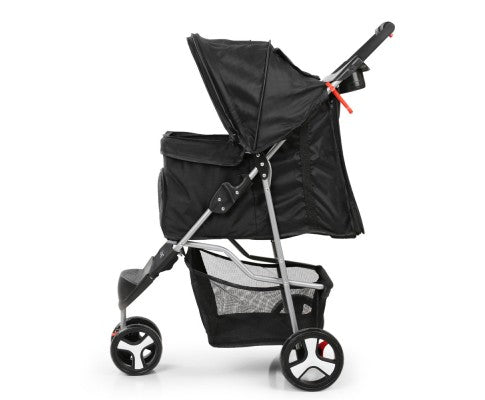 3 Wheel Pet Stroller for Small Dogs & Cats - Lightweight Foldable Black Pet Carrier for Outdoor Walks, Vet Visits & Travel | Perfect for Parks, Shopping & Daily Adventures