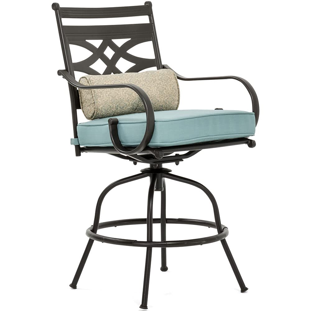 Hanover Montclair 9-Piece Outdoor Dining Set - 8 Swivel Bar Height Chairs with Thick Cushions & 60