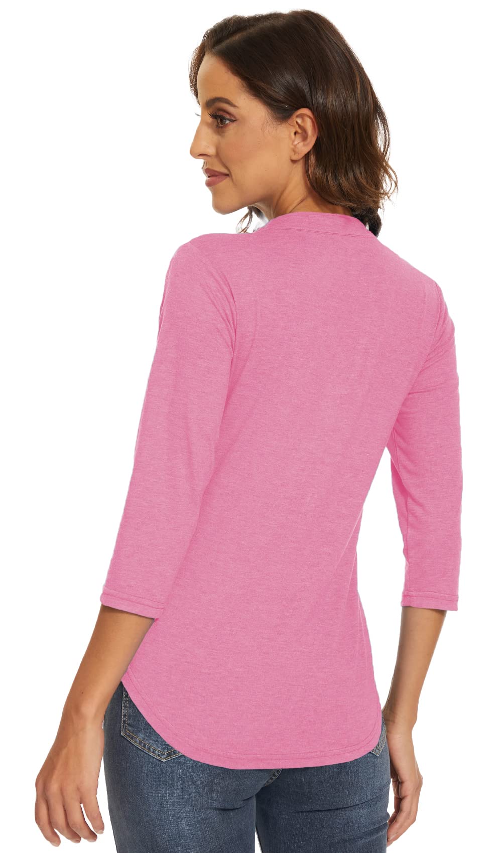 Women's 3/4 Sleeve V-Neck Collared T-Shirt - Professional Work Blouse for Office & Business Casual Wear
