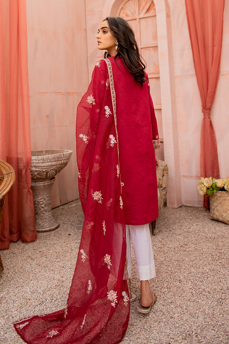Carmine Rose 2-Piece Set (Shirt & Dupatta) - Elegant Ethnic Outfit for Weddings, Parties & Festive Occasions