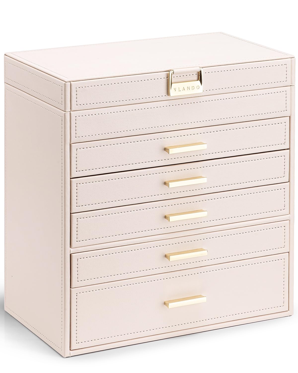 Vlando 6-Layer Large Jewelry Organizer Box - Premium Jewelry Storage Case for Necklaces, Rings, Bracelets & Watches - Perfect Drawer Organizer & Birthday Gift for Women, Mom, Girlfriend - Elegant Pink - Ideal for Bedroom Vanity, Travel & Gift Giving