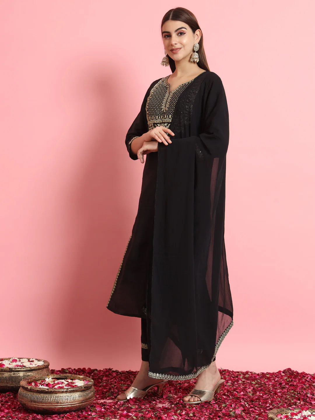 Elegant Black Designer Pant Suit with Embroidery & Sequins - Formal Office Wear & Evening Party Outfit for Women