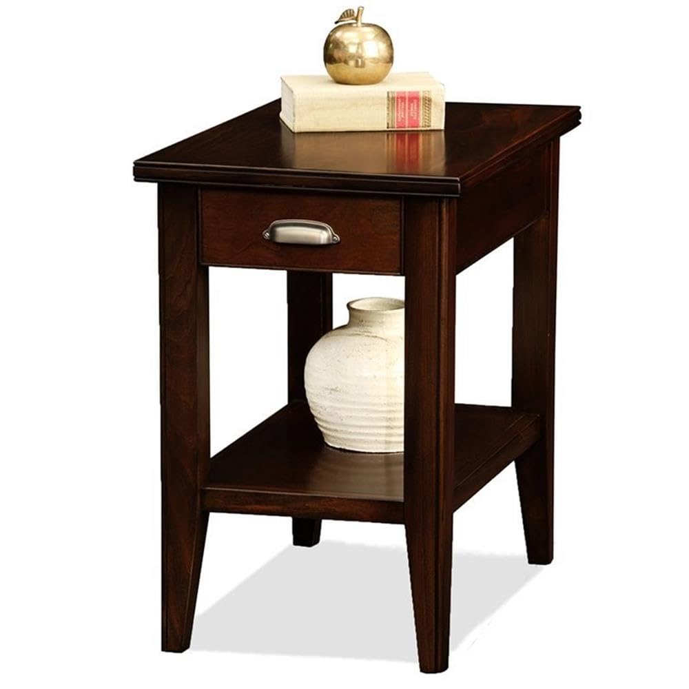 BOWERY HILL Square End Table with Drawer - Cherry Finish Nightstand for Bedroom, Living Room, or Office - Compact Side Table with Storage Space