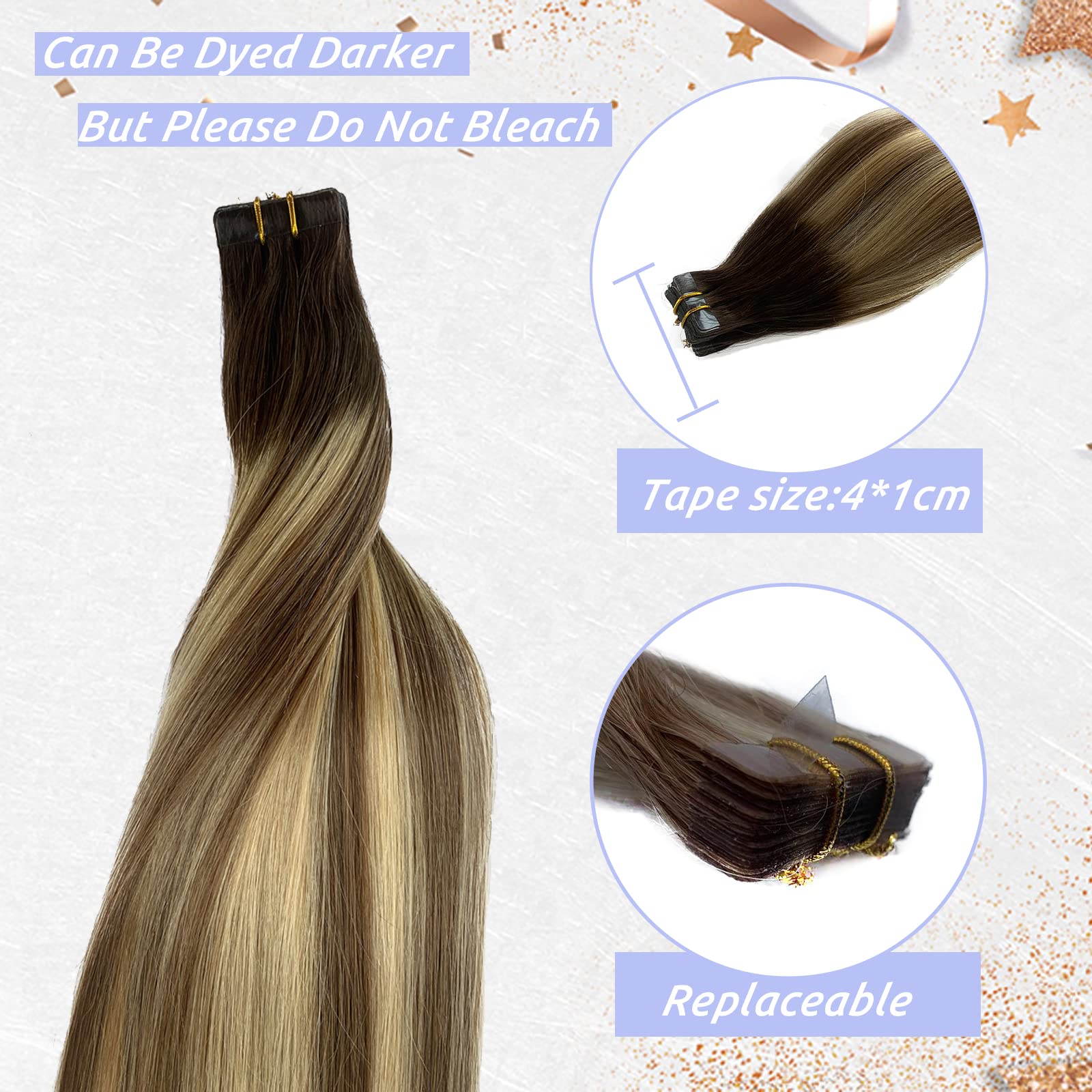 Premium 24Inch Blonde Tape-In Hair Extensions - 100% Human Remy Hair with Ash Brown to Bleach Blonde Highlights | Invisible Skin Weft for Seamless Blending | Perfect for Daily Wear, Parties, Weddings & Special Occasions