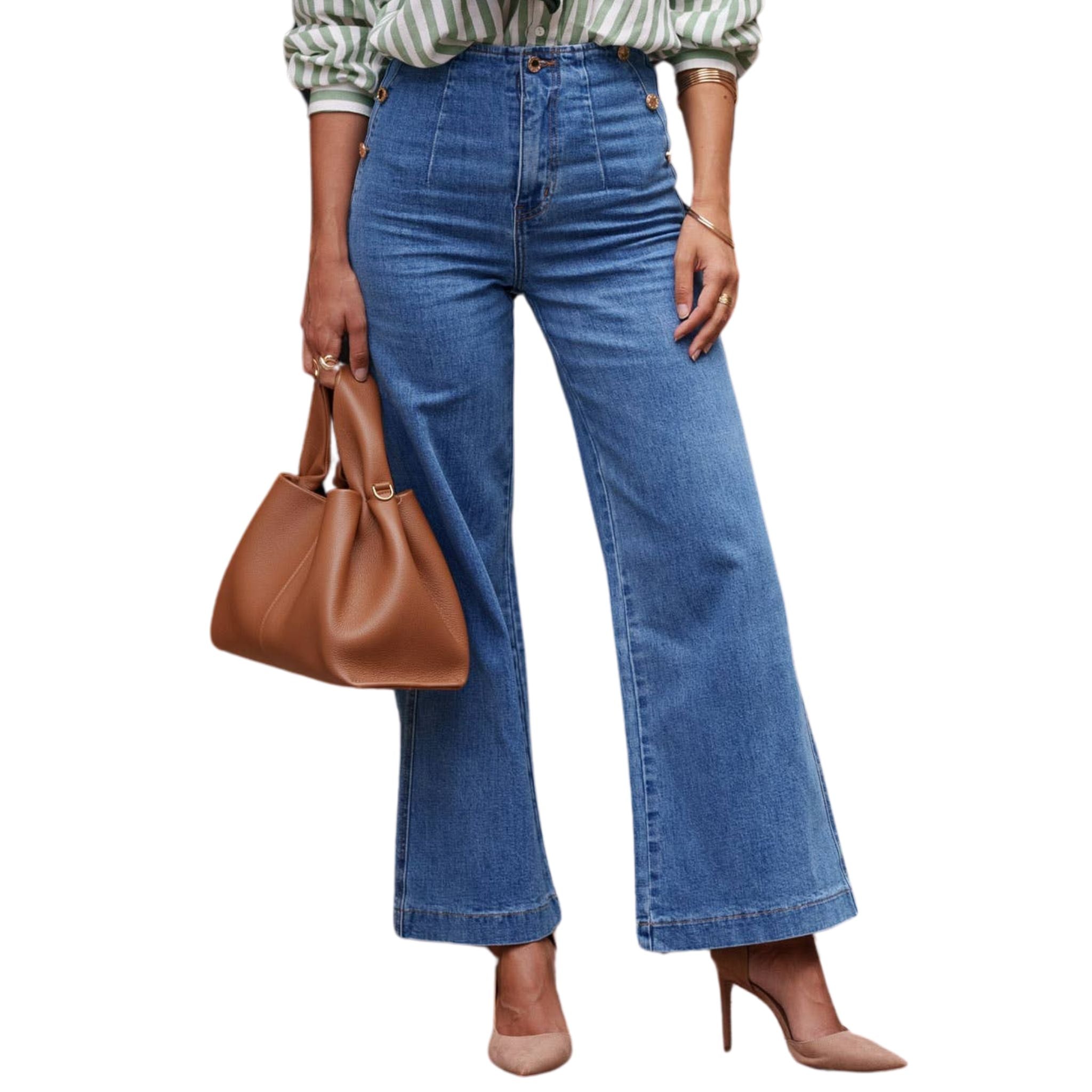 Stylish Wide Leg Venise Jeans - Medium Wash Denim for Women | Perfect for Casual Outings & Boho Chic Looks