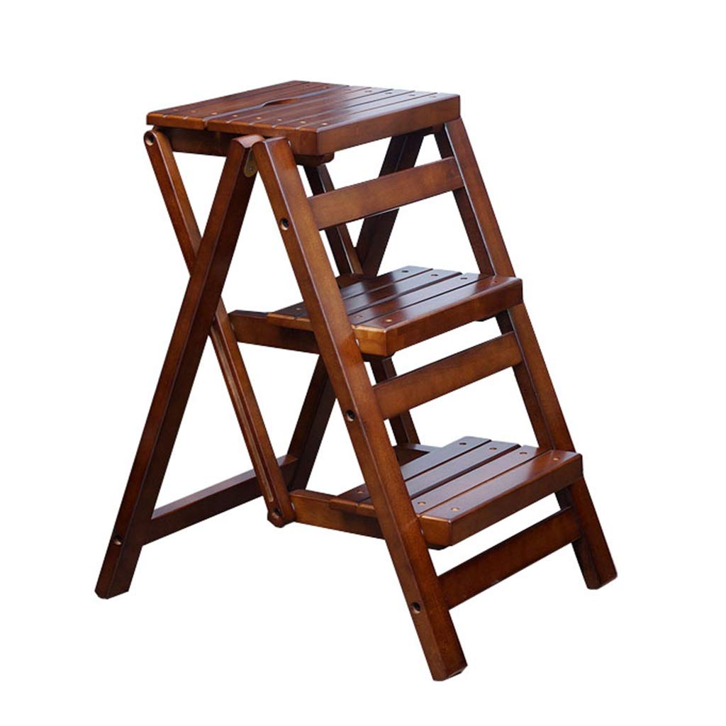 3 Step Wooden Stool for Adults - Foldable Ladder Stool with Seat for Kitchen, Living Room, Bedroom, Balcony & Garden - Multi-Purpose as Plant Stand or Shoe Rack - Perfect for Home Organization & Decor