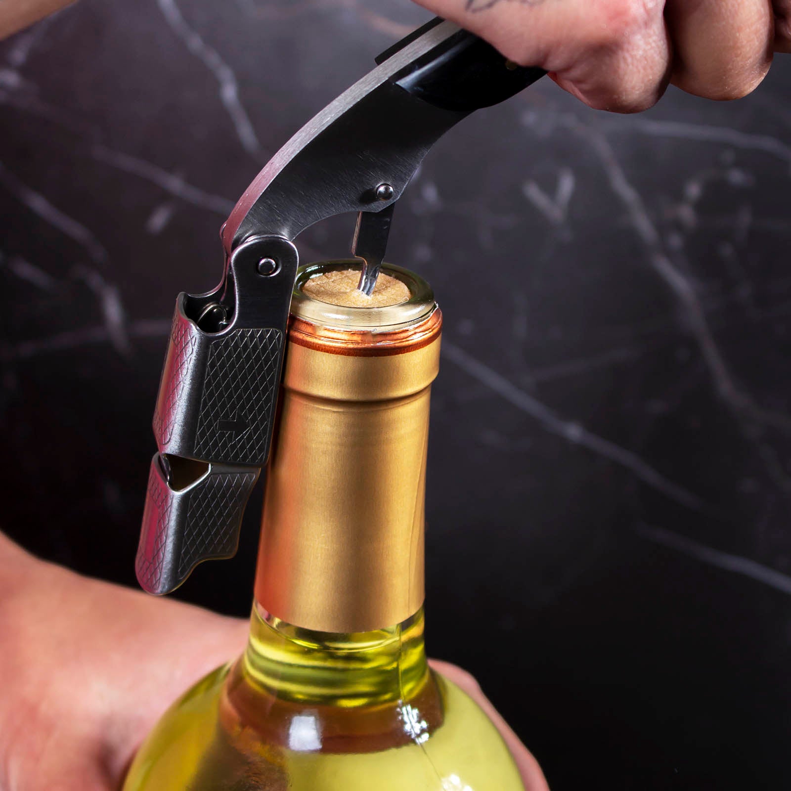 BarConic® Double Level Premium Swift Push Corkscrew - Resin & Wood Handle Wine Opener with Smooth Extraction (Black, Silver, Gold) - Perfect for Restaurants, Bars, Wine Tasting & Home Entertaining