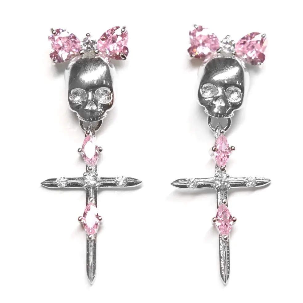 Gothic Pink Skull Earrings for Women - Punk Rock Jewelry for Halloween, Costume Parties & Alternative Fashion