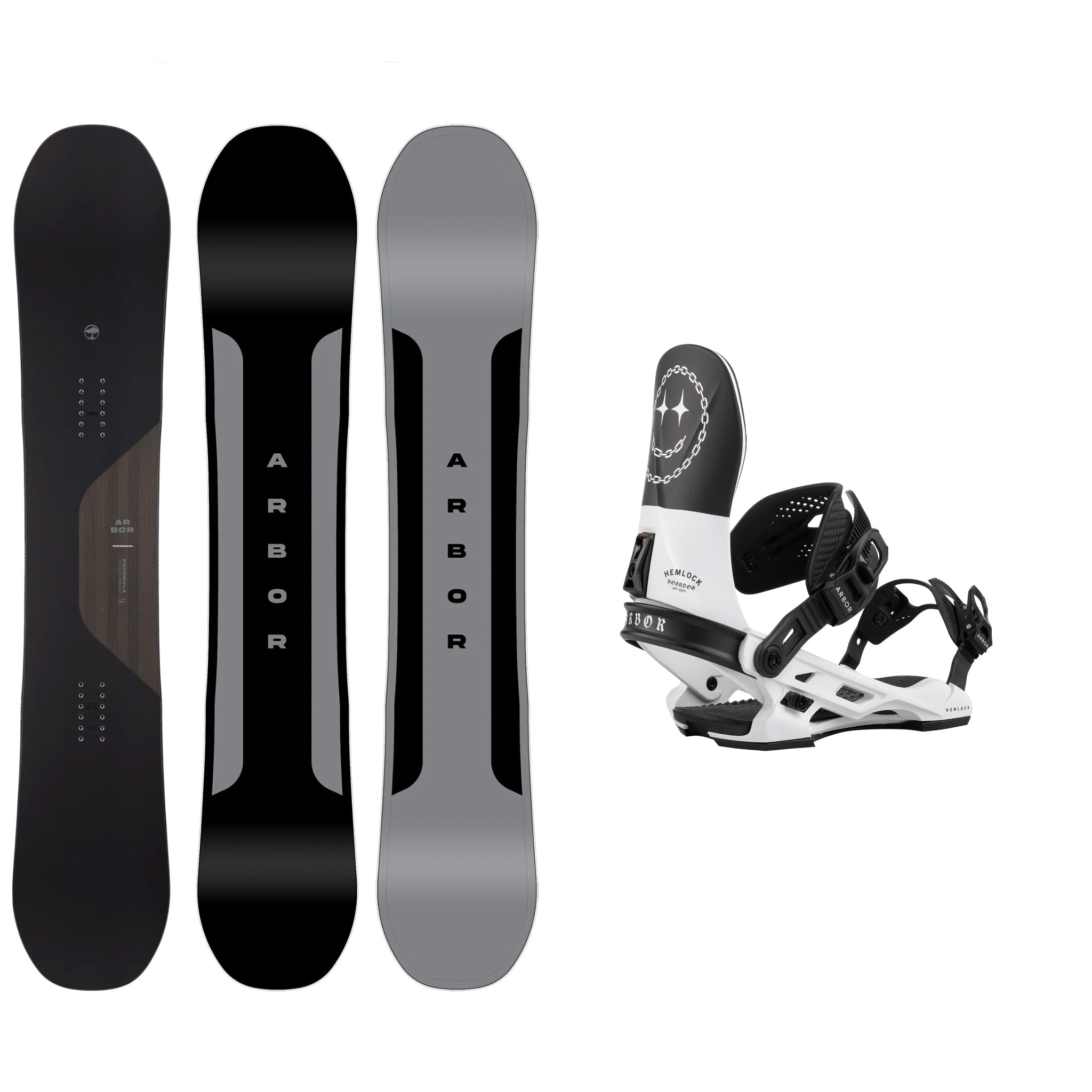 **Arbor Formula Camber Snowboard 2025 with Hemlock Boss Dog Bindings – All-Mountain Freestyle Snowboard for Men & Women – Perfect for Powder, Park & Backcountry Riding**