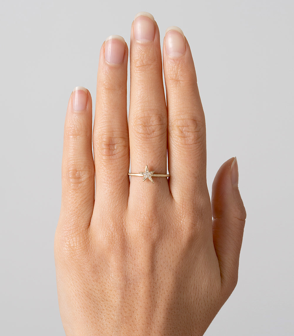 14K Gold Blackened Twinkling Star Pave Diamond Stacking Ring for Women - Elegant Layered Jewelry for Everyday Wear, Date Night & Special Occasions