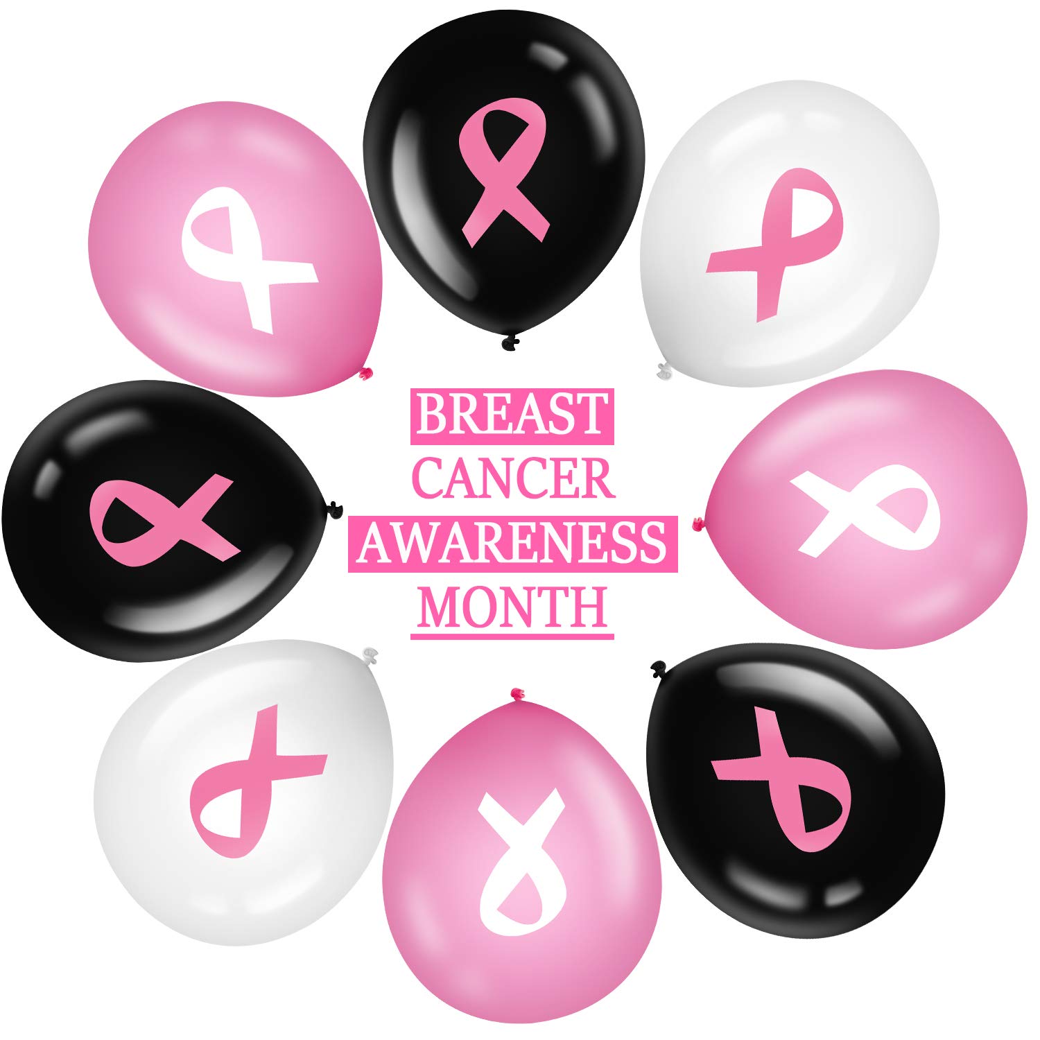 75-Piece Pink Ribbon Breast Cancer Awareness Balloons Set - 12 Inch Latex Balloons for Fundraising Events, Charity Parties, Survivor Celebrations & Awareness Campaigns (Pink, White, Black) - Perfect for Decorations, Memorials & Support Gatherings