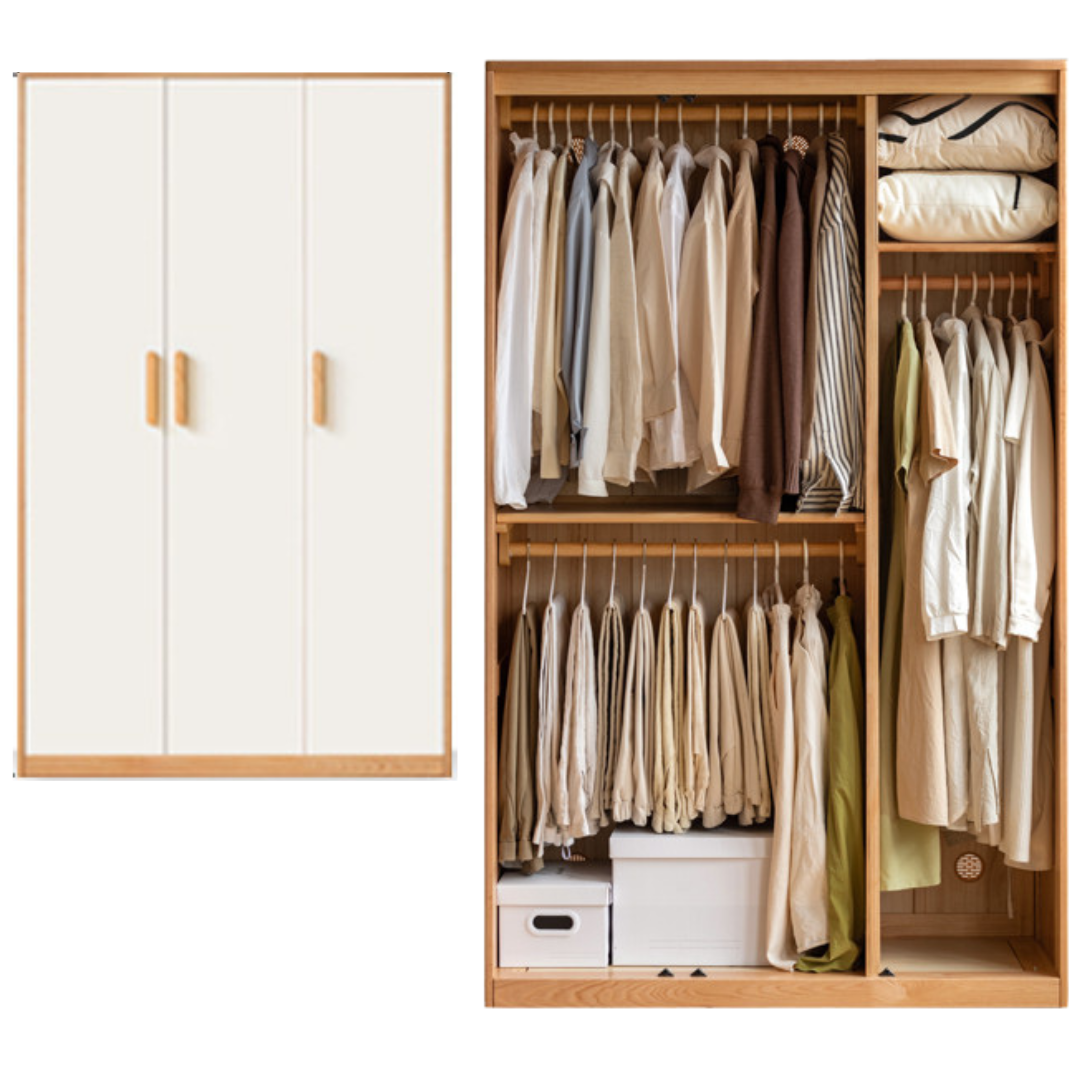 Solid Oak Wood Locker - Modern Wardrobe Closet for Bedroom, Office & Entryway Storage | Durable Wooden Cabinet with Hanging Rod & Shelves