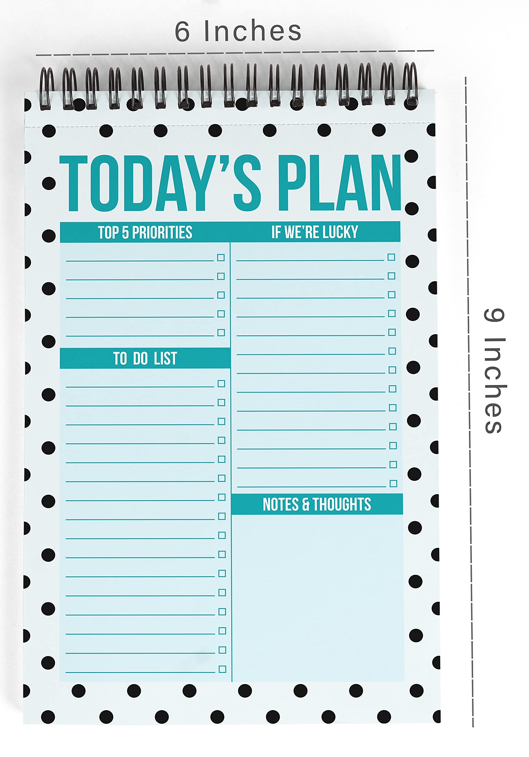 Polka Dot Spiral Notepad - 6” x 9” Daily Checklist Planner with Motivational Quotes, 50 Tear-Off Sheets for Office, School & Home Organization | To-Do List Notepad for Productivity & Goal Tracking